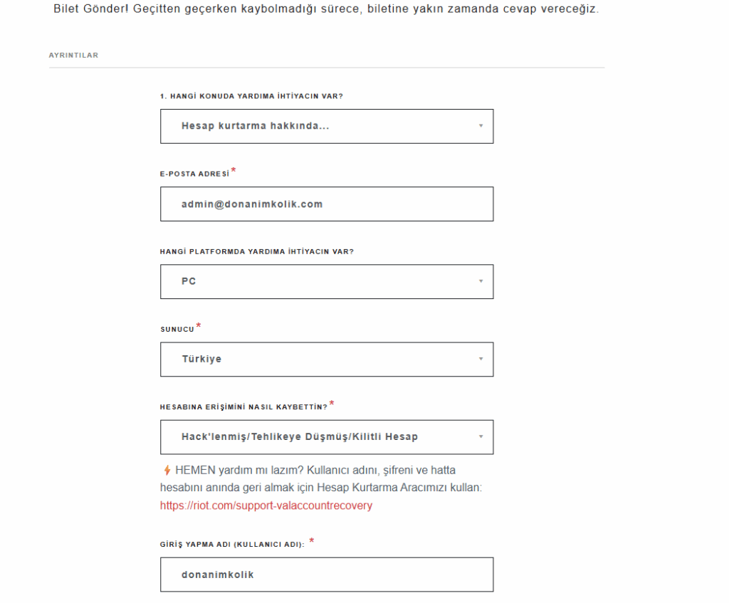 Valorant Bilet Gönderme