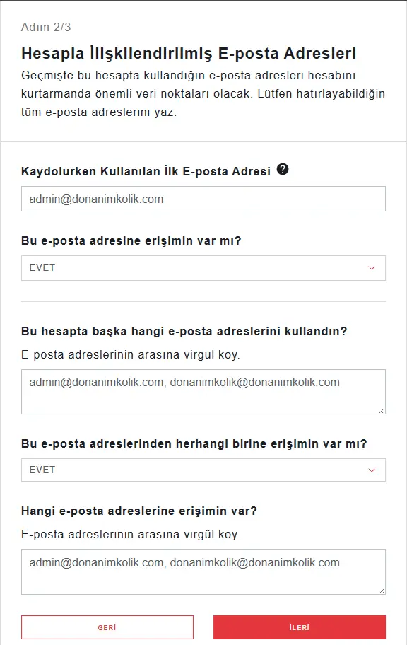 Valorant Hesap Kurtarma Aracı Formu 2. Sayfa